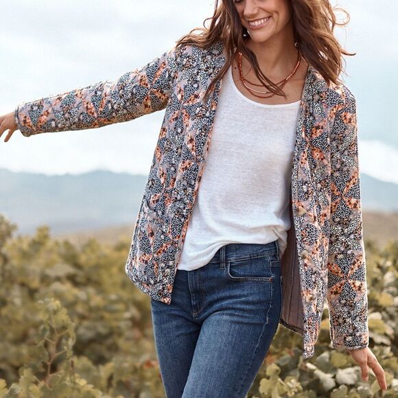 Garnet Hill Organic-Cotton Quilted Gauze Jacket Cottage Floral Size Small Fall - Picture 4 of 15